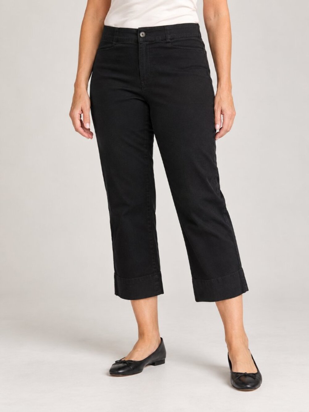 Tribal Black Cotton Stretch Capri Pants Size 10 Button Tab Hem Minimalist